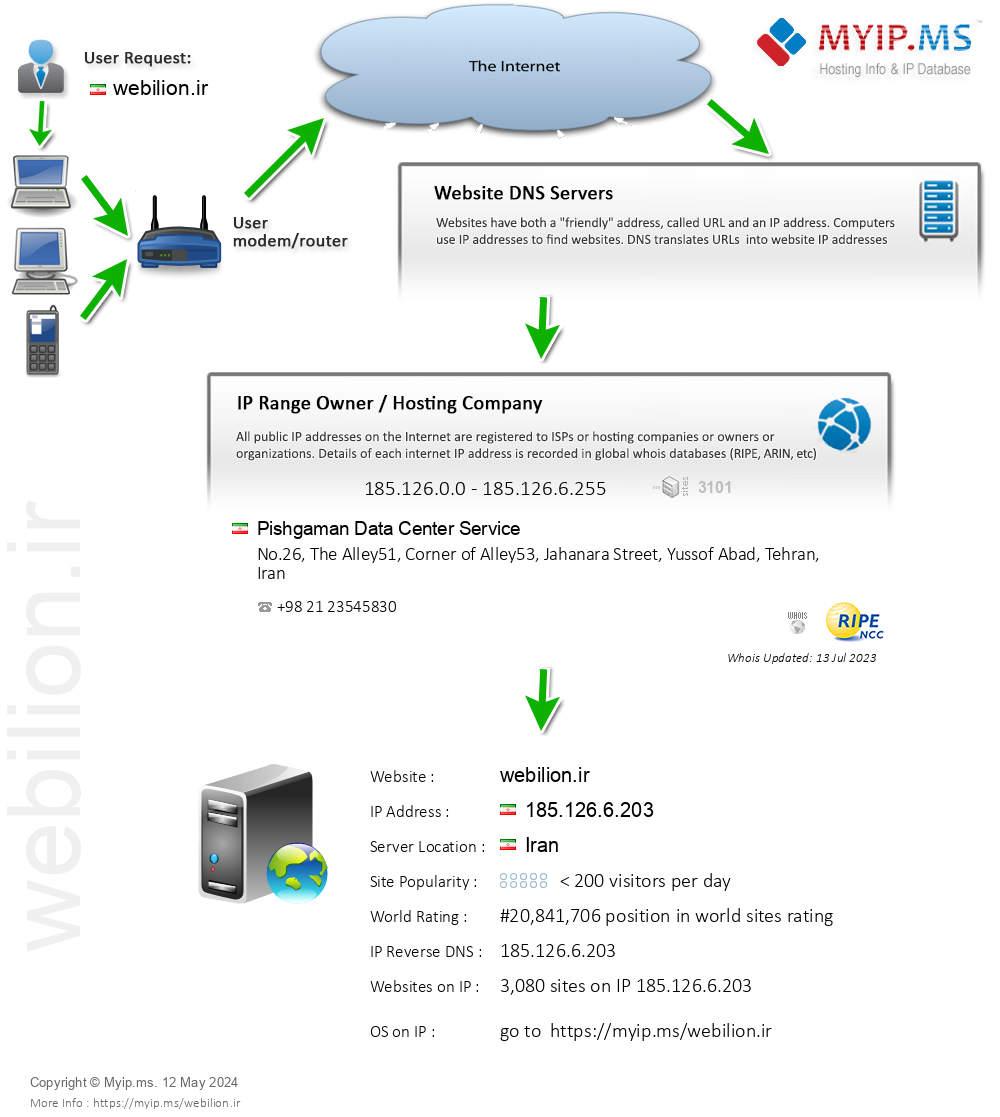 Webilion.ir - Website Hosting Visual IP Diagram