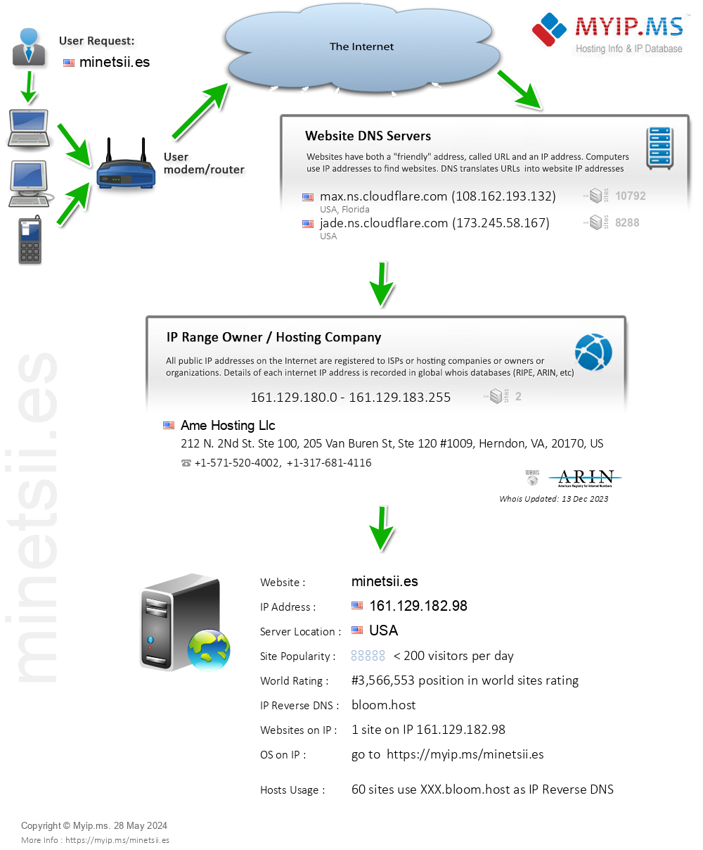 Minetsii.es - Website Hosting Visual IP Diagram